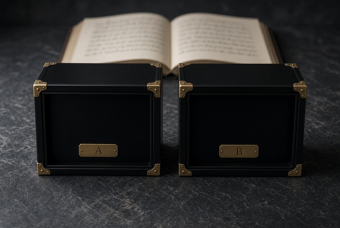 Two sealed objects, indistinguishable at the moment of production.